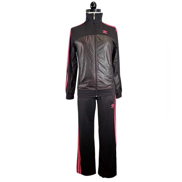adidas Other - Adidas Black/Pink Athleisure Track Suit Jacket Pants Set GIRLS XL